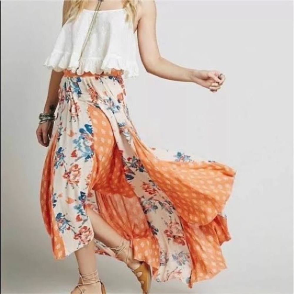 Free People Show You Off Orange Maxi Skirt